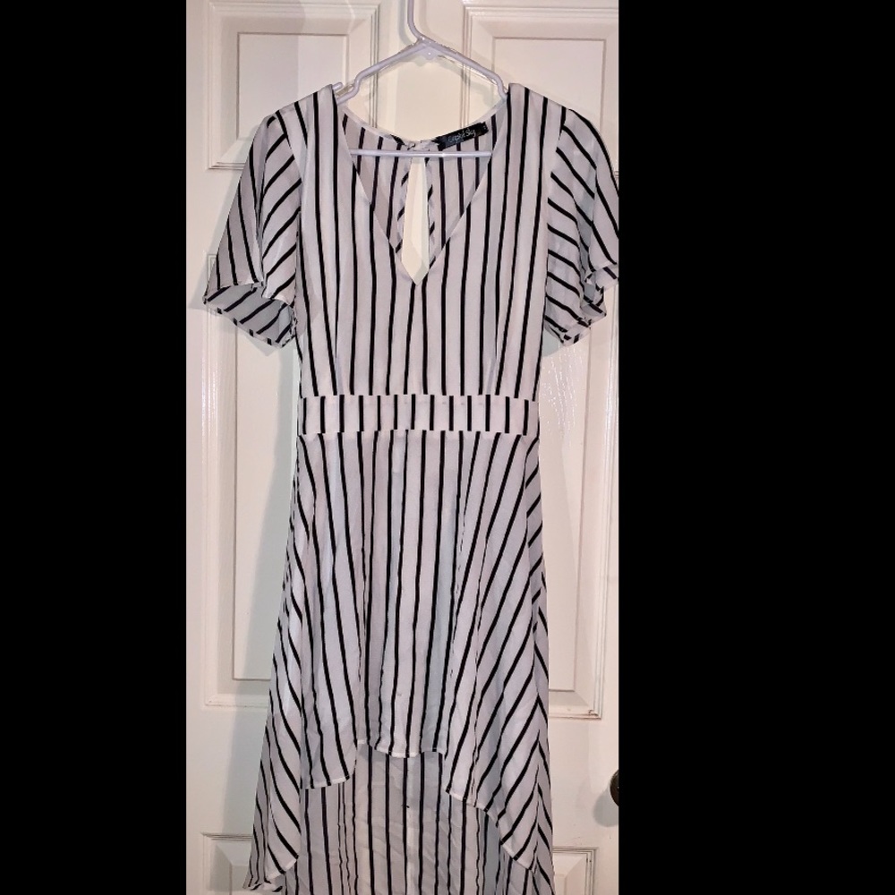 White with black stripes dress